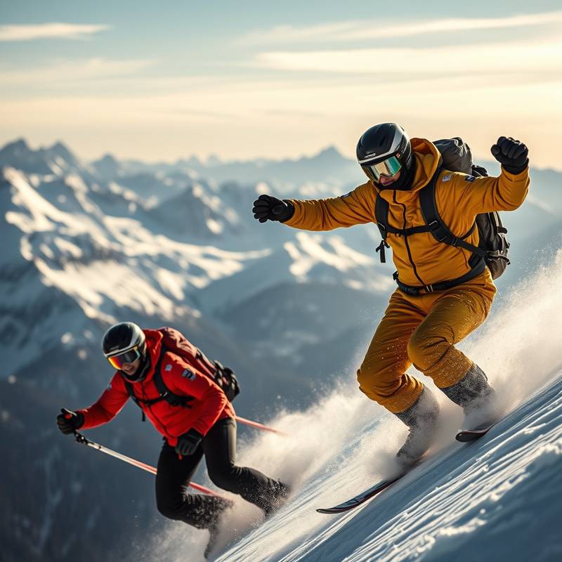 Actionreiche Aufnahmen von Extremsportlern in den Schweizer Alpen für ein Sportvideo.