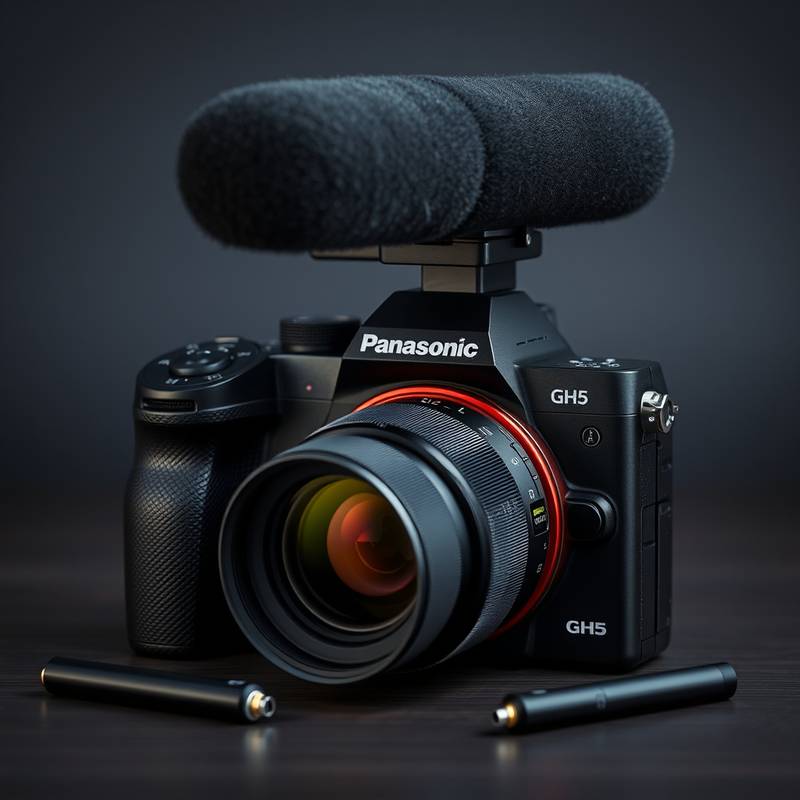 Panasonic GH5 Kamera mit Mikrofon und Zubehör